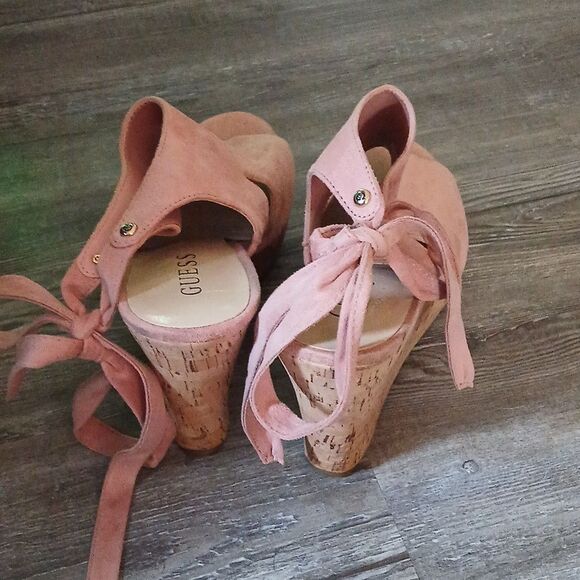 Guess dusty rose wrap around wedge kork heels Sz 11 - Picture 4 of 12